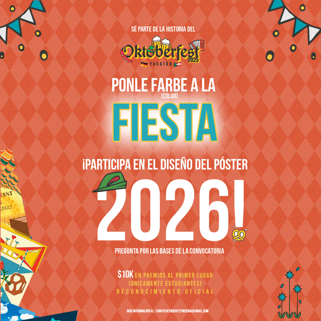 Cartel oficial de la convocatoria Oktoberfest Yucatán 2025